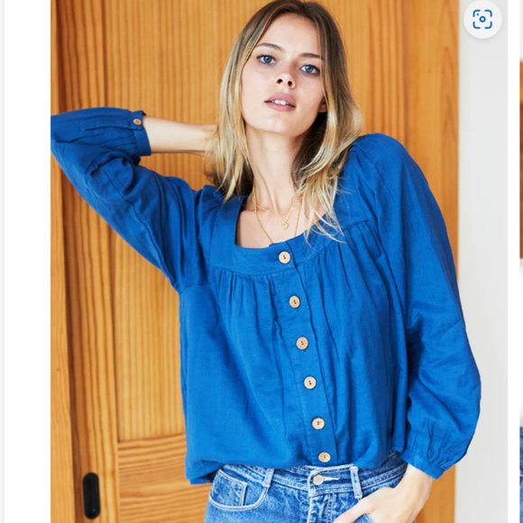 Emerson Fry India Collection LAURENT BLOUSE - LAPIS ORGANIC Blue XS NWT - Picture 1 of 9